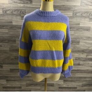 Forever 21 Bold Striped Sweater in Yellow and purple balloon puffed sleeves